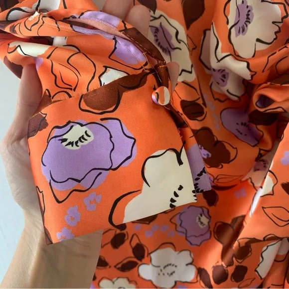 Zara Long Sleeve Floral Satin Mini Wrap Dress - Picture 7 of 12